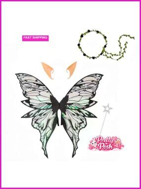 Fairy Wings Costume Set Adult Women Organza Butterfly Wings Wreath Wand
